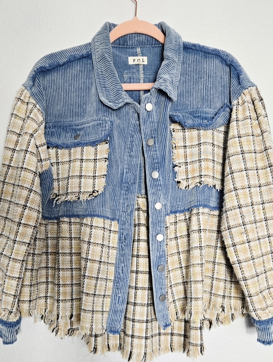 POL Tops - POL Corduroy Plaid Tweed Button Down Shirt Jacket Blue Medium